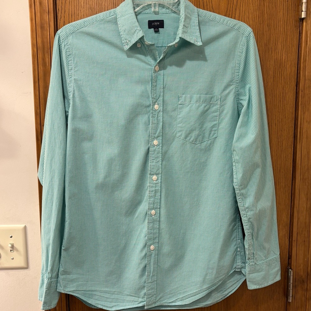 J. Crew green gingham button down, medium - Picture 2 of 7